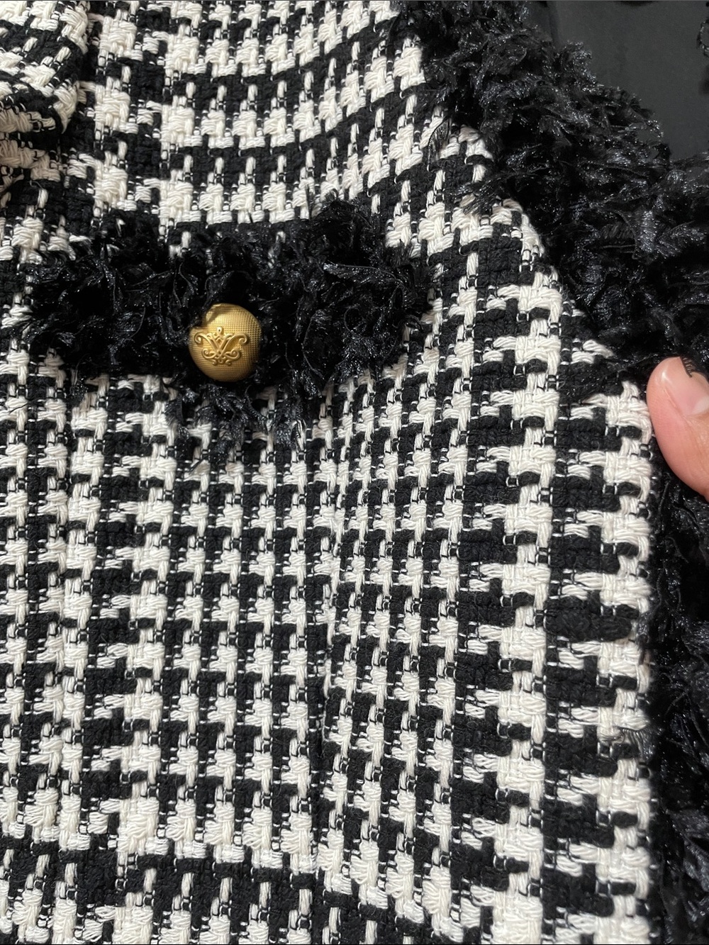 Imperial Black & White Houndstooth Fringe Tweed Blazer - Picture 9 of 17